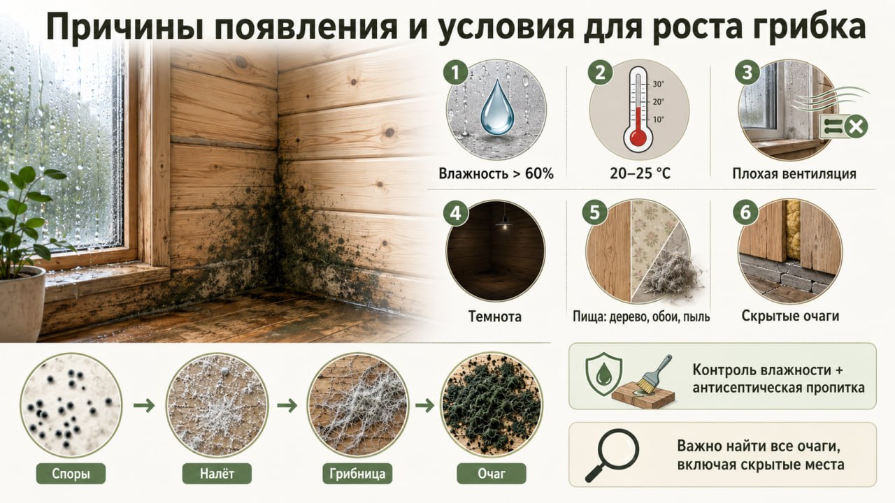 Причины появления и условия для роста грибка